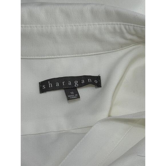 Sharagano Ivory Collared Sleeveless Tie Waist Solid A-line Rayon Dress Size 10 - Picture 8 of 10